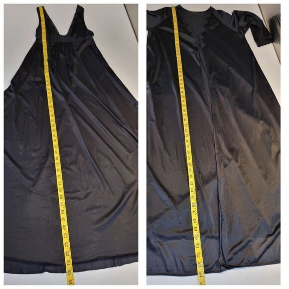 Lorraine Vintage Maxi Length Black Slip Dress Nightgown and Peignoir Robe Lace - Picture 14 of 16
